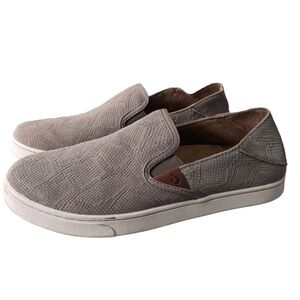 OluKai Pehuea Leather Slip On Drop In Heel Sneakers Snakeskin Tan Size 9